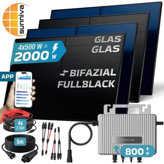 sunniva Balkonkraftwerk Bifazial 2000W inkl. Ecoflow 800W Wechselrichter + 4x 500W Glas-Glas Solarmodule