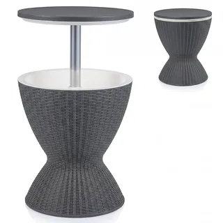 Fantask COSTWAY 3 in 1 Cool Bar, Beistelltisch, 30L Outdoor Bier- und Weinkühler in Rattanoptik, Getränkekühler mit Abflussloch, für Terrasse, Party, Poolbereiche, Grau