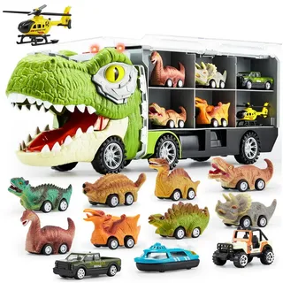 JOYIN Spielzeug-Transporter JOYIN Dino-Spielzeug-Set: Transporter & 12 Rückzieh-Fahrzeuge grün