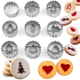 Plätzchen Ausstecher Set, 9 Stück Ausstechformen Weihnachten Linzer, Mini Ausstechformen Edelstahl Linzer Ausstecher Set für Tortendekorat