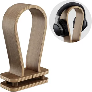 Navaris Universal Holz Kopfhörerhalter mit Kabelhalterung - Kopfhörer Halter Headset Halterung - Kopfhörerständer Headphone Stand - Walnussholz