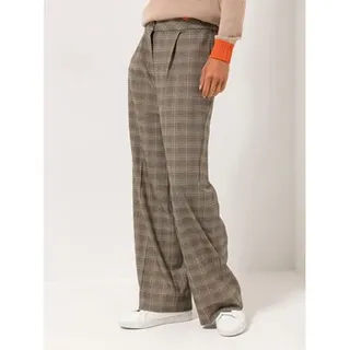 STRANDFEIN Hose kariert lange Form Bundfalten weites Bein