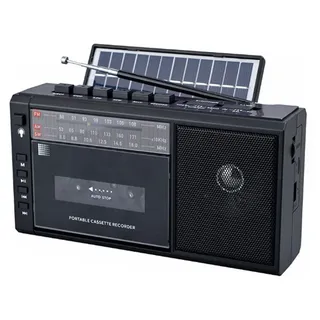J-360 Kassettenboombox – tragbarer Musikplayer mit Solar & Akku – AM/FM Radio, Bluetooth, Kassettenrekorder, AUX/TF/USB, Kopfhöreranschluss