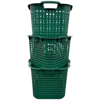 Buri Wäschekorb Set Universalkorb vers Farben Stapelkörbe Gartenkörbe Korb robust, Farbe:dunkelgrün, Menge:3 Stück,