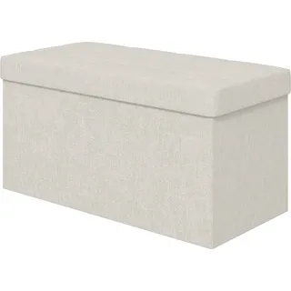 HOMCOM Aufbewahrungs-Pouf, Truhenbank, 76 x 38 x 38 cm, 84L, faltbar, Betthocker, Fußhocker, mit Deckel, für Flur, Wohnzimmer, gesteppt, creme   Aosom