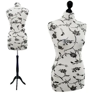LUCCESI Schneiderpuppe | zum Probierpreis! | Größen S - XL (Female ♀) | Torso M (36-38) | Wechselbezug Creme-Weiss/florales Muster (schwarz) | Standfuss schwarz | Damen Schaufensterpuppe