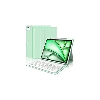 WAVATA Tastatur für iPad Air 13 2025/2024 M3/M2, Hülle mit Tastatur für iPad Pro 12.9 6/5/4/3 Generation Keyboard QWERTZ Layout Bluetooth Magnetisch Abnehmbare, Grasgrün