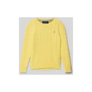 Strickpullover mit Zopfmuster, GELB, S