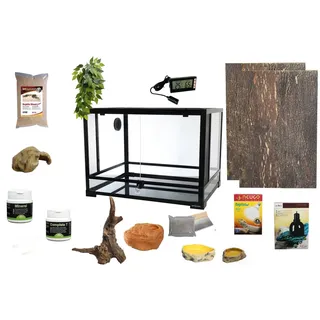 M&S Reptilien Terrarium Komplettset: Für Leopardgeckos (ca. 100 cm Länge) mit HOLZ-Terrarium