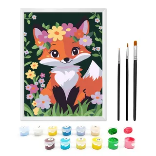 Zimrobin Malen Nach Zahlen ab 5 6 7 Jahre Mädchen und Junge, Malen Nach Zahlen für Kinder mit Rahmen 3 Pinsel und Acrylfarben, 18 X 24cm(Hübscher Fuchs)