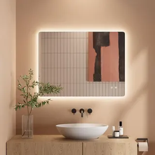 Dripex Badezimmerspiegel Led Badspiegel, Rechteckig, Touch-Schalter, Dimmbar, 3 Lichtfarbe Einstellbare Spiegel Bad mit Beleuchtung, Vertikal, Horizontal Montage Wandspiegel, Beschlagfrei 60x80 cm