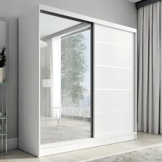 mebloland Schwebetürenschrank mit Spiegel NERO 200 cm Weiß Weiß