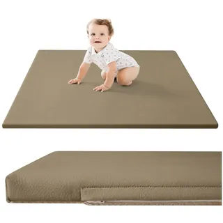 Hakuna Matte Stylische Spielmatte für Baby aus veganem Leder 120x120x2,5cm, Sand – Krabbelmatte für Baby mit Memory-Schaum und rutschfester Unterseite – pflegeleichte, schadstofffreie Krabbeldecke für Baby