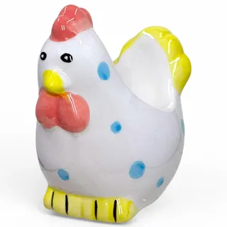 MIJOMA Eierbecher Hahn – Handbemalte Keramik, lasiert – 10 cm – Ostern Deko – Vintage Landhaus-Stil – Hühner Eierhalter (Gelb)