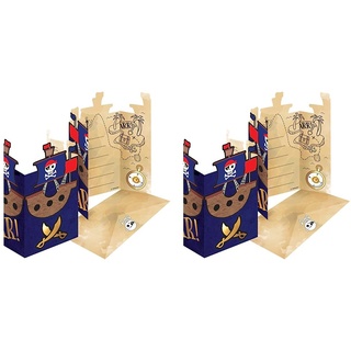 amscan 9909920 - Einladungskarten Pirat, 8 Karten mit passendem Umschlag, Einladungen, Kinder-Geburtstag, Motto-Party, Karneval (Packung mit 2)