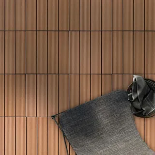 Floordirekt Terrassenfliese WPC Royal, Hellbraun, Holzwerkstoff, 30x30 cm, rutschfest, formstabil, UV-beständig, Gartenzubehör, Terrassen- & Balkonböden, Terrassenfliesen