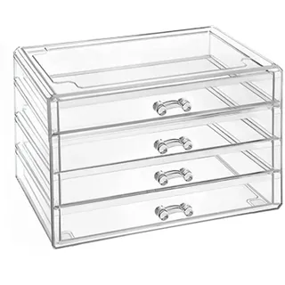 HJZ Makeup Organizer, Acryl Kosmetik Make Up Aufbewahrung Organiser Schubladen 23.5x13x19.5 cm 4 Ebenen 4 Schubladen Großes, Aufbewahrungsboxen für Schmuck und Kosmetik, Transparent