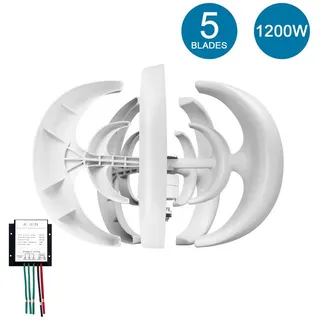 GARRYFIZH Windgenerator mit Laderegler 800W 12V 5-Blatt-Lüfter, 1200 W bei 10m/s, Windkraftanlagen Generator Kit weiß
