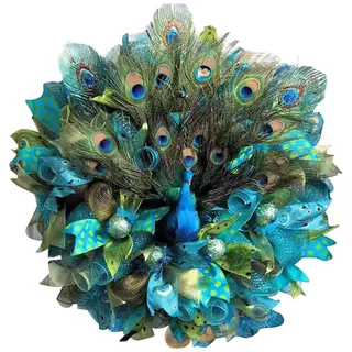 Puco Pfauenfeder Kranz Tür Girlanden Frühling Sommer Hängende Dekoration Wandmontage Ornament Festival Requisiten für Party Hof Pfauen Dekorativer Kranz Türkranz