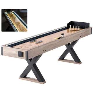 Vevor Shuffleboard-Tisch, 9 Fuß langes Shuffleboard mit LED-Beleuchtung für Familienspielzimmer, Bowling-Kombispielset, mit kratzfestem Spielfeld, Beinen, 8 Pucks, Bowlingset, Wachs,