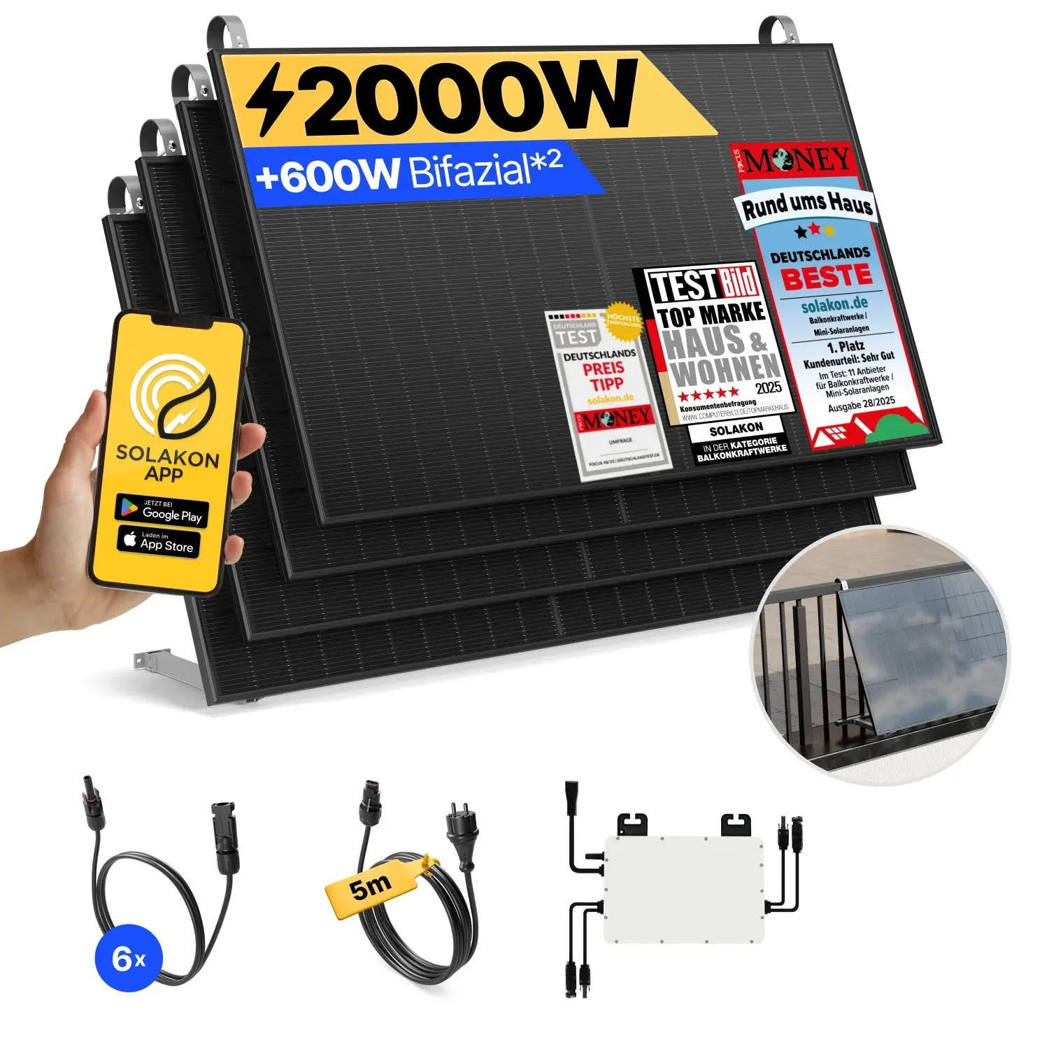 onPower: 2000 Watt Balkonkraftwerk - Balkon / ohne Speicher / 5m