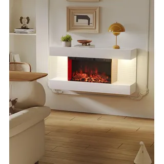 M.C.Haus Wandmontierter Elektrokamin mit 12 Flammenfarben und 3 Helligkeitsstufen | Timer-Funktion & Überhitzungsschutz | Moderner LED-Heizkamin (32in/82cm, weiß)