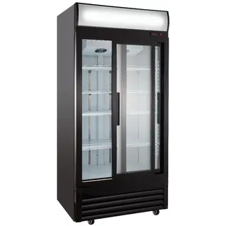 GastroHero Getränkekühlschrank ECO 630 mit Leuchtaufsatz Schiebetüren,
