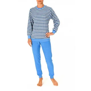RELAX by Normann Unbekannt Damen Frottee Pyjama lang mit Bündchen - Geringelt - Rundhals 53210, Größe2:40/42, Farbe:hellblau - 40