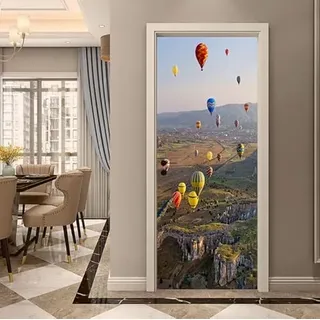 FLFK 3D Heißluftballon Türtapete Wandbilder Selbstklebend Tür Poster Vinyl Entfernbar Mauer Aufkleber Zuhause Dekor 77x200CM