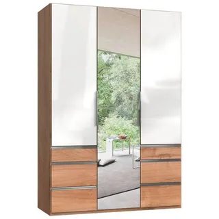 Level 150 x 216 x 58 cm Plankeneiche Nachbildung/Weißglas mit Glas- und Spiegeltüren