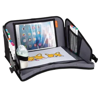 Dreambaby Snack ‘N Play Kinder-Reisetablett, Reisetisch, Reiseaktivitätstablett für Kleininder mit Tablet/Handyhalterung, Becherhalter, Snack- und Aufbewahrungsfach – EIN Muss für unterwegs