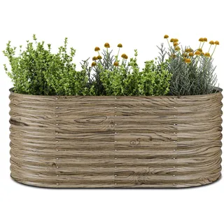 Blumfeldt High Grow Hochbeet 1.169 L Wetterfest Offene Bodenstruktur Oval Dunkles Holz