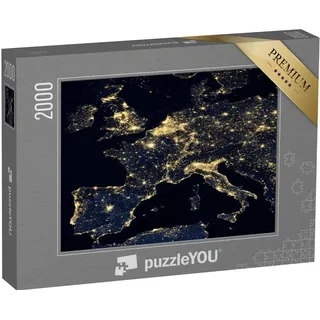 puzzleYOU: Puzzle 2000 Teile „Lichter der Stadt auf der Weltkarte, Europa, NASA“ – aus der Puzzle-Kollektion Weltraum, Universum, Himmel & Jahreszeiten