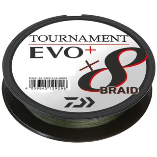 Daiwa Tournament x8 Braid EVO+ 0.10mm, 6.7kg/14.7Lbs, 135m Dunkelgrün, Geflochtene Angelschnur, 12760-010