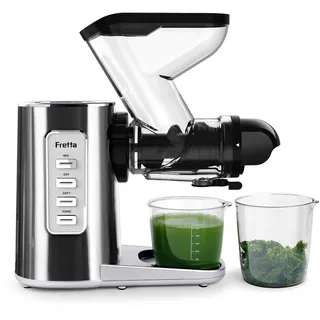 Fretta Slow Juicer Entsafter Gemüse und Obst Testsieger, 76mm Öffnung Obstpresse Elektrisch Saftpresse Äpfel Sellerie Juicer Machine Masticating Gemüsepresse BPA-Frei (Edelstahl)