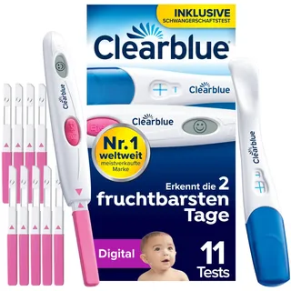 Clearblue Ovulationstest Digital und Schwangerschaftstest - Finde deine 2 Tage mit maximaler Fruchtbarkeit, 10 + 1, Teste die KOSTENLOSE Zyklus-Tracker-App