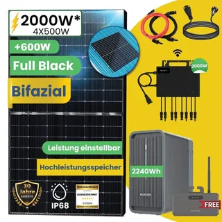 All In One 2000W Balkonkraftwerk mit Speicher Komplettset 2,24 kWh Marstek B2500-D Speicher, NEO 2000W WIFI Wechselrichter & Stockschrauben Halterung