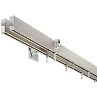 DécoProfi Gardinenstange Innenlauf 2-läufig Set Short rechteckig Silber Eloxiert/Verchromt I Länge: 240cm Aluminium für Wandmontage I Als Gardinenschiene & Vorhangstange geeignet