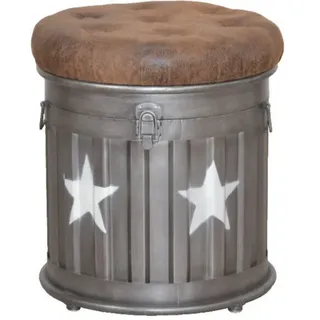 Hocker, Sitztonne mit Stauraum, aus Metall, Industrielook, Antik silbergrau