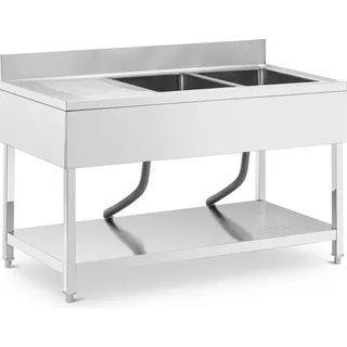 Royal Catering Spültisch - 2 Becken - Edelstahl - 140 x 70 cm -