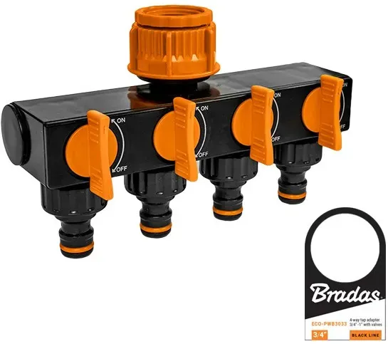 4-Fach-Verteiler für Gartenschlauch, Absperrhahn mit Absperrventil BRADAS ECO-PWB3033