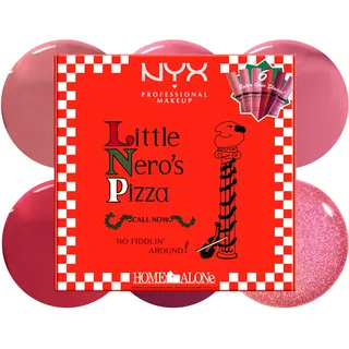 NYX Professional Makeup Home Alone Lipglosse in Pizzaschachtel, Mit glänzendem Finish und nicht klebriger Formel, Butter Gloss Pizza Vault, 6 Stück, 5 Pink-/Rottöne und Butter Gloss Bling