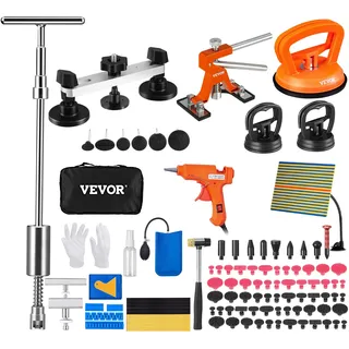 Vevor 107-teiliges Dellen-Reparaturset Saugnapfheber Brücken-Ausbeulen-Abzieher 2 in 1 Gleithammer, 50 x Abziehlaschen & 6 x Brückenabziehlaschen, Ausbeulwerkzeug Entfernung von Beulen, für Autos