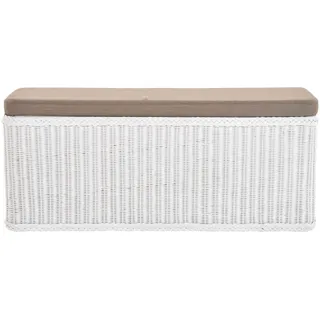 Krines Home Sitztruhe Breiter Rattan Wäschekorb 115cm mit Deckel Wäschetruhe XXL Sitzbank, schmal Flur Bank Sitzhocker Wäschesammler Sitz-Truhe Natur Rechteckig weiß
