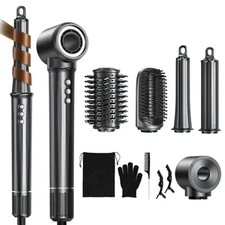 Uwithm Airstyler 5 in 1, 110000 U/min Ionen Föhn mit 2 Größe Lockenstab Automatisch, Volumenbürste, Haarglätter Bürste, Multifunktionaler Hairstyler zum Schnelltrocknend, Macht Haar Glatt und Glänzend