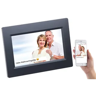 Somikon Digitaler Fotorahmen: WLAN-Bilderrahmen mit 17,8-cm-IPS-Touchscreen & weltweitem Bild-Upload