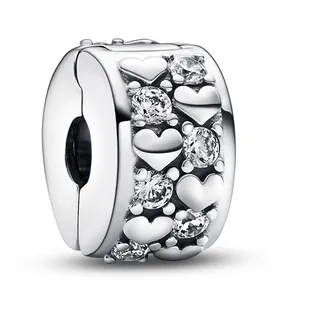 Pandora Unendlichkeit Herzen Funkelnder Clip-Charm aus Sterling Silber mit Zirkonia - Kompatibel mit PANDORA Moments Armbänder