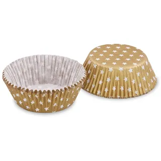 VEPATIM 2000x Muffinkapseln Gebäckkapseln Gold mit weißen Sternen O 50 x 30 mm