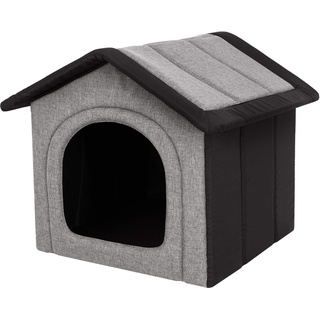 Hundehütte Hundehöhle Hundebett Hundehaus Katzenhöhle mittle M - 44x38 cm hellgrau mit schwarz