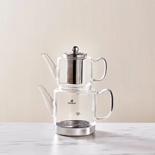 Karaca Dora Glas-Teekanne XL, 1000 ml Teekanne, 2000 ml Wasserkanne, Geeignet für Gas- und Elektrokochsysteme, Teekocher, Caydanlik,und Teekanne Set, Teapot